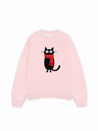 Áo Sweater Nỉ Hai Da Red Scarf Cat