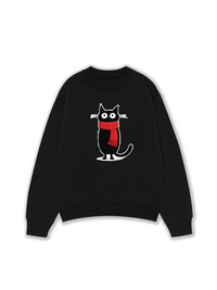 Áo Sweater Nỉ Hai Da Red Scarf Cat